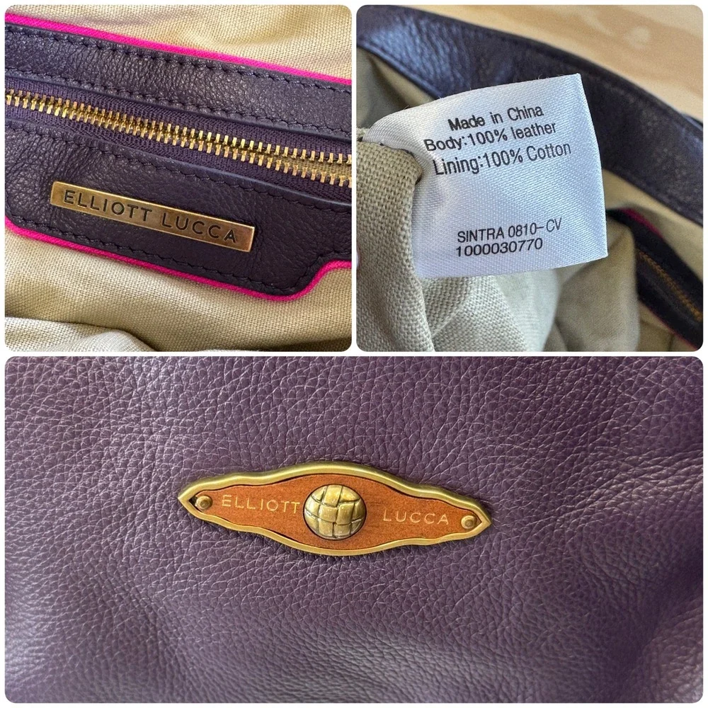 Elliott Lucca Sintra Purple Leather Hobo Bag Braided Tassel Large Tote Purple